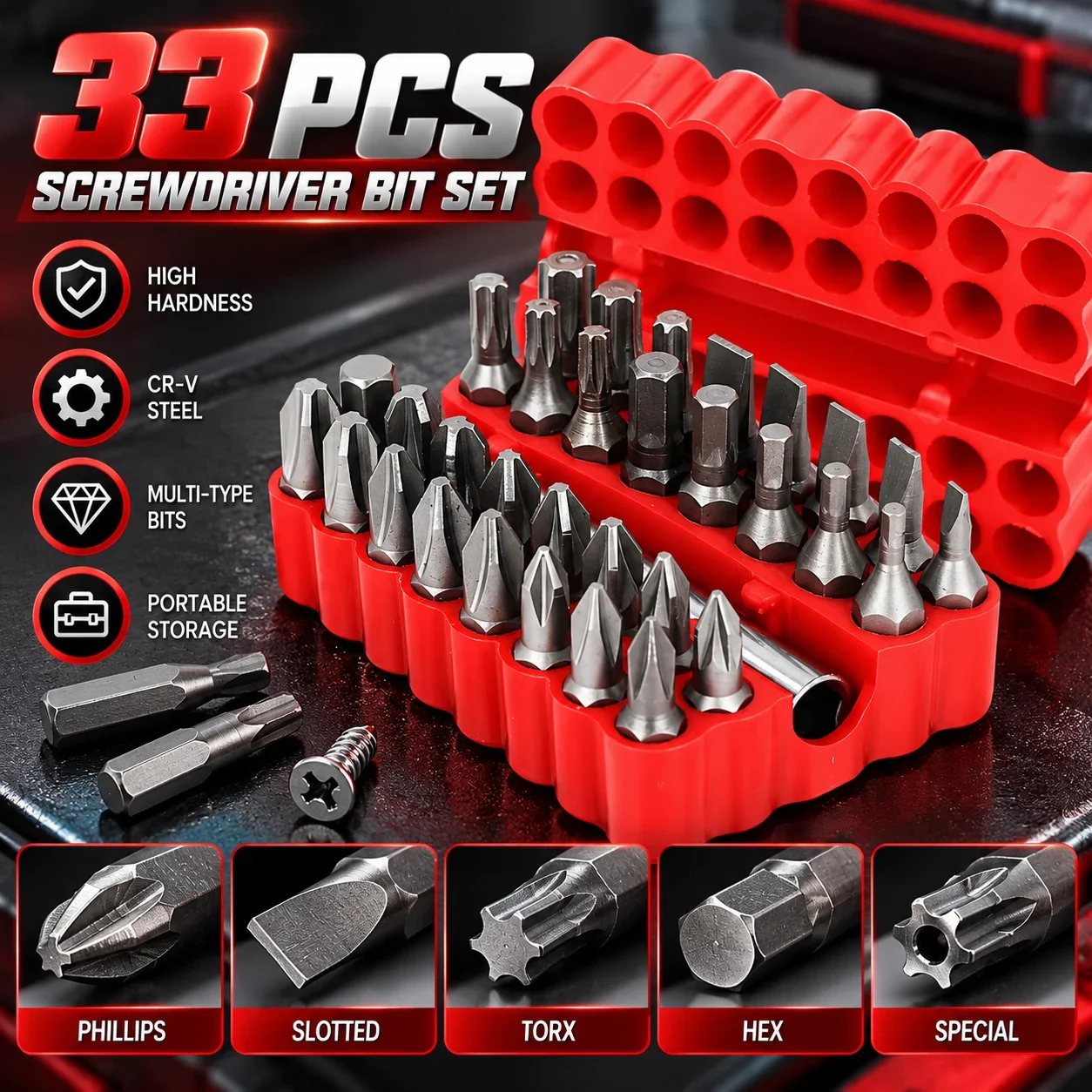33Pcs Security Screwdriver Bit Set Magnetic Torx Hex Star Spanner Bits 1/4 Inch 6.35mm With Bit Holder For Electric Screwdriver