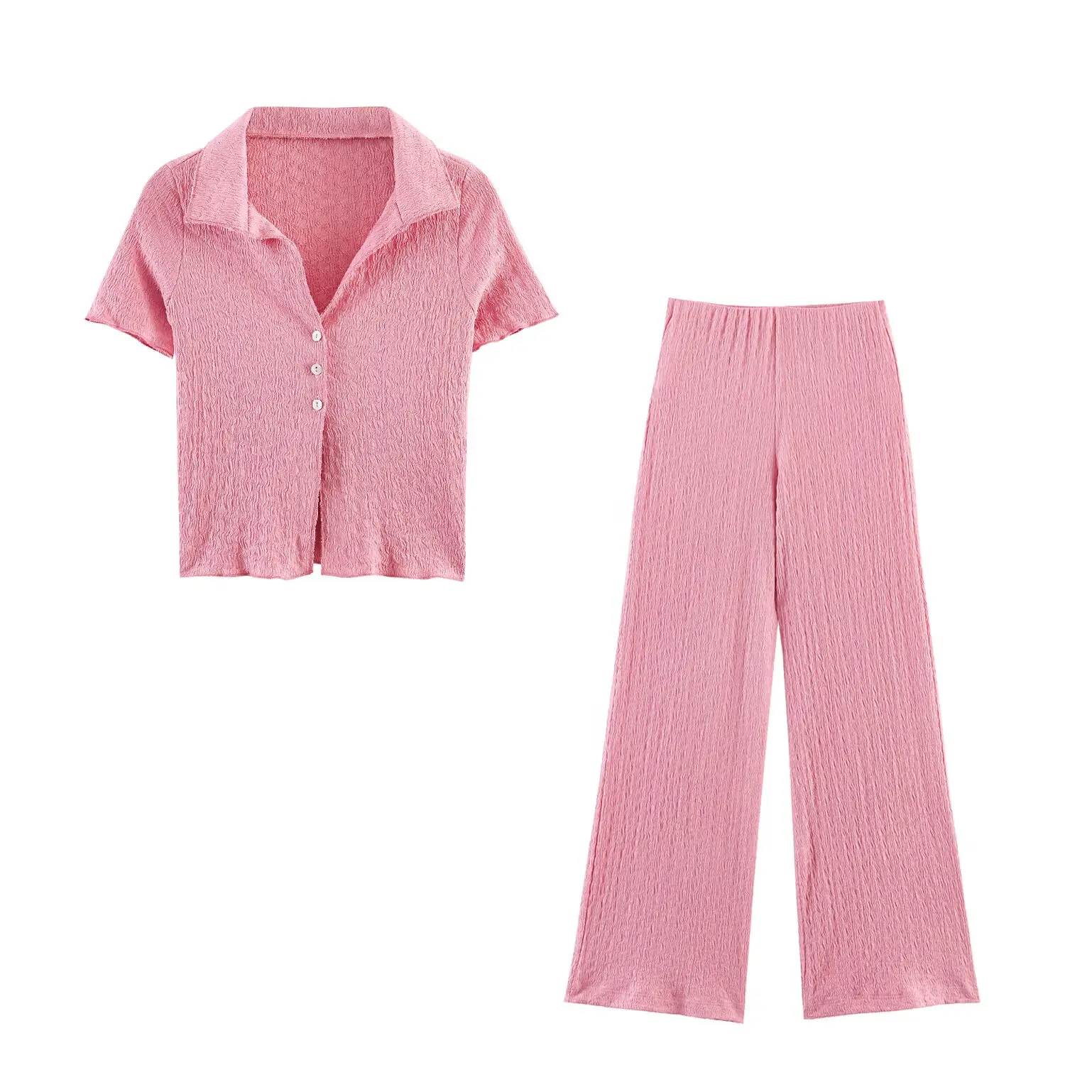 Fashionable ZR Spring New Women's Set Quality Straight Leg Pants Short Outerwear High Waist Polyester Fiber Casual Style