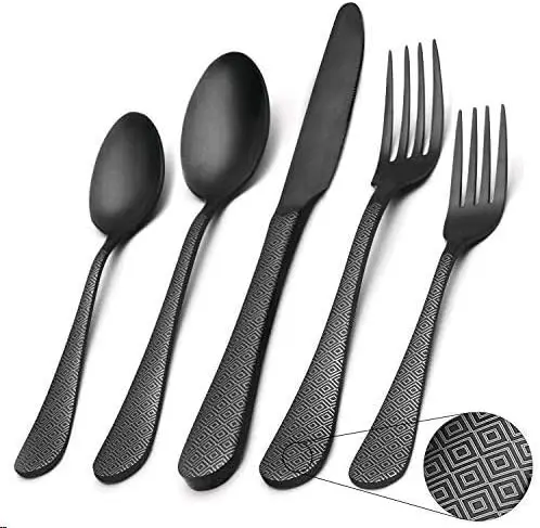 

Matte Black Stainless Steel Flatware Set, 40-Piece Service for 8, Dishwasher Safe and Durable