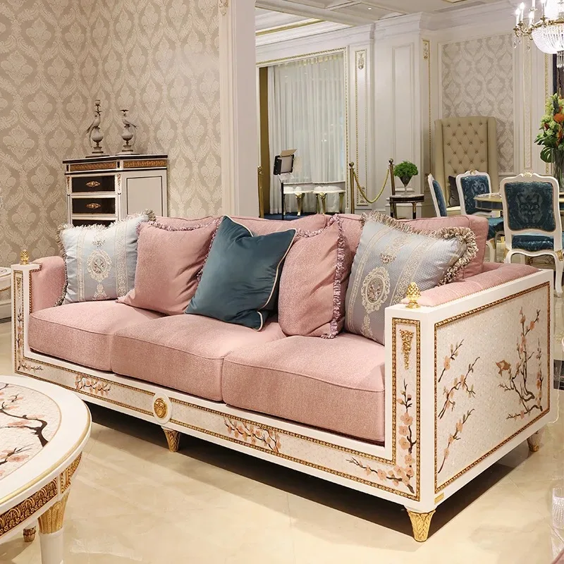 

Hand-painted sofa shell veneer peach blossom living room pink sofa