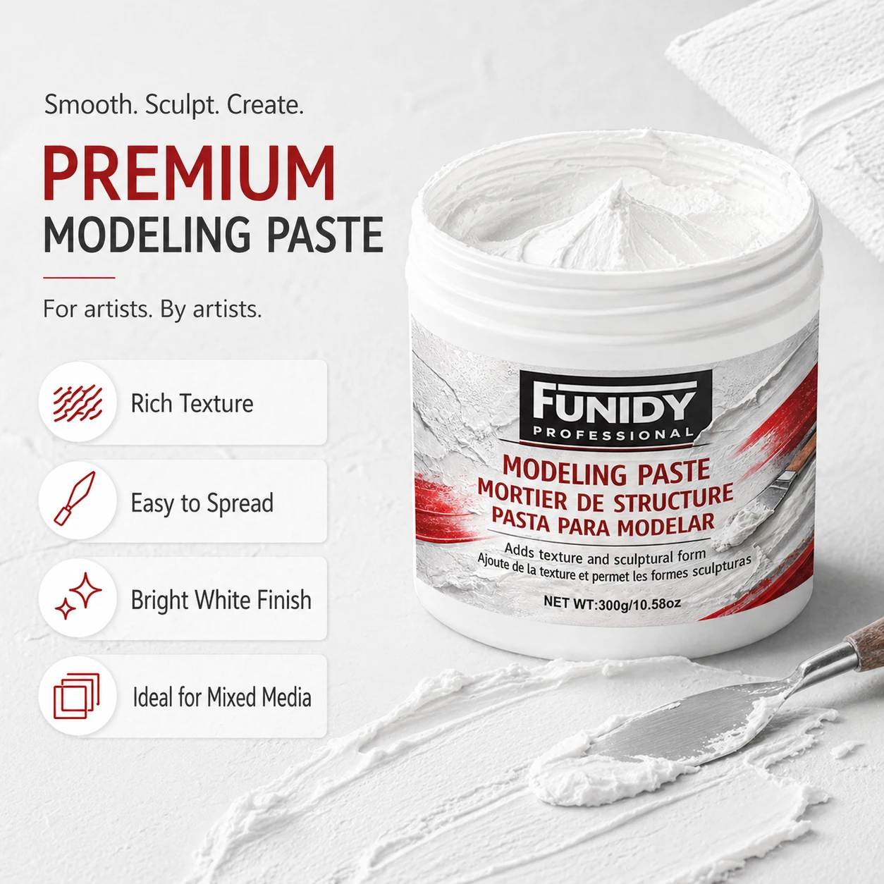 Acrylic Modeling Paste, Soft Squeeze White Texture Gel for Sculpting, 3D Effects, Line Drawing, Canvas Art and DIY Projects