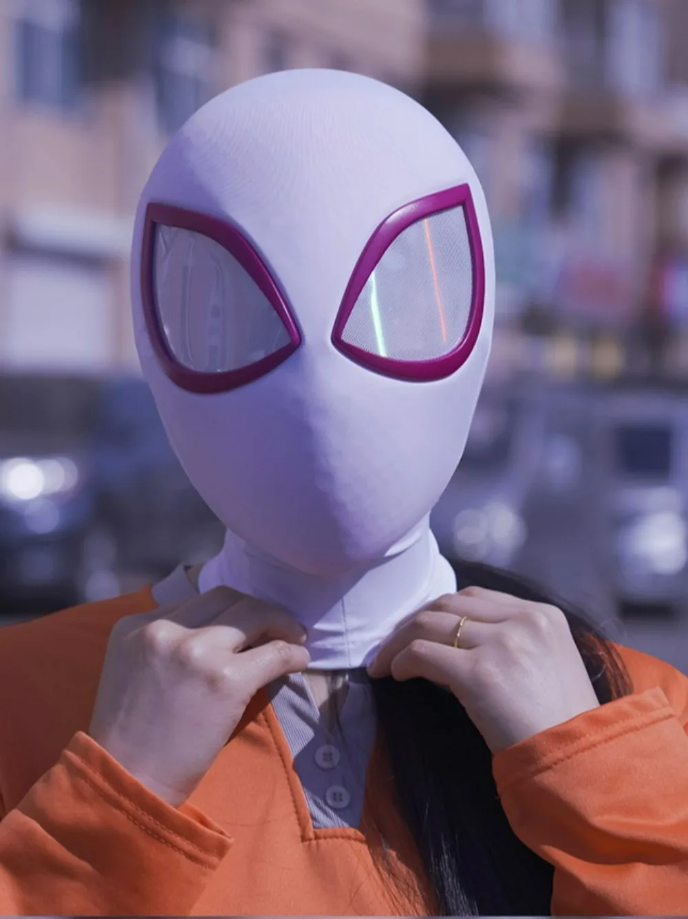 DIY Faceshell Masker Stof Visuele Magnetische Ogen Accessoires voor Gwen Spiderman Masker Animatie Versie Cosplay Masker Prop Replica - afbeelding 2