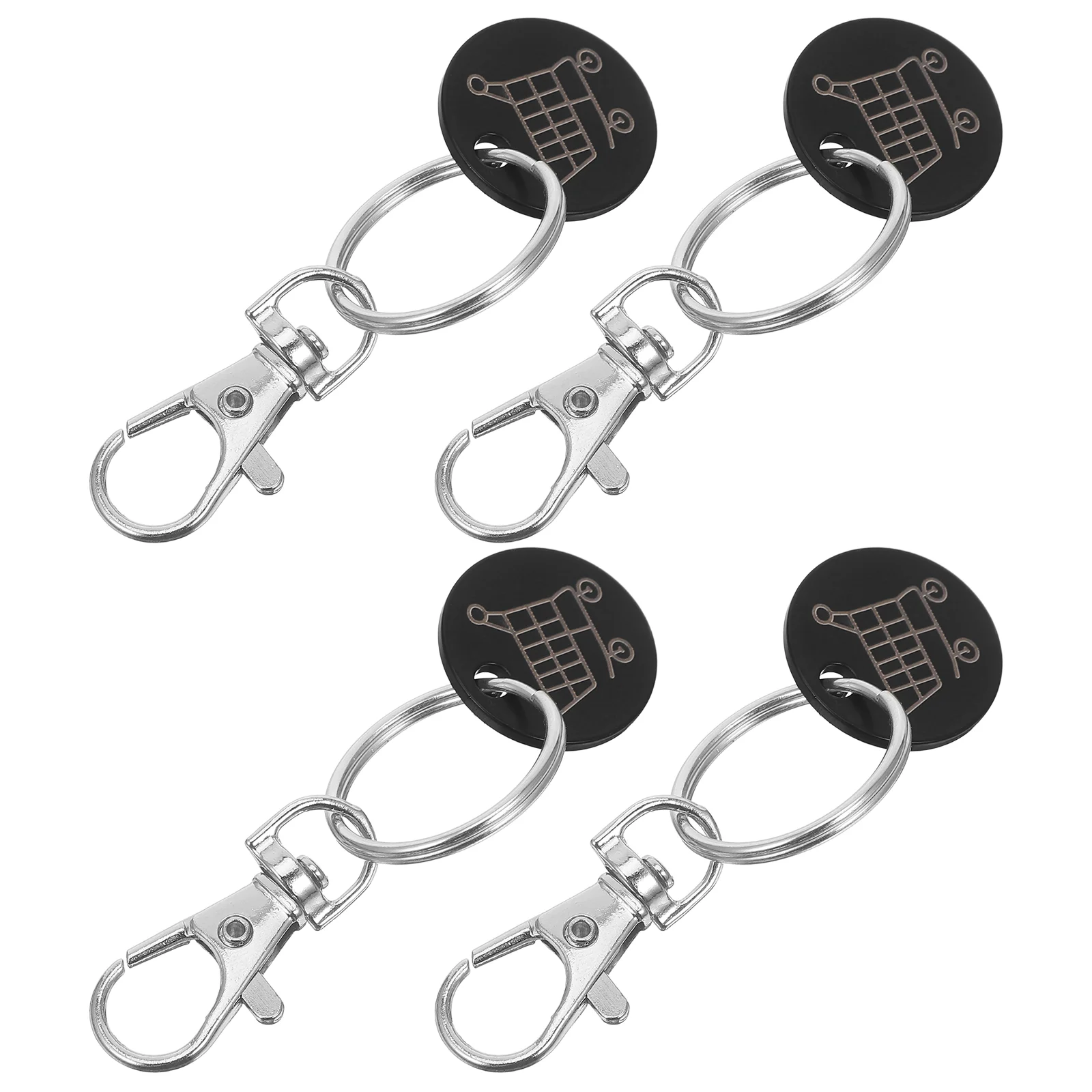 4 Pcs Shopping Tokens Wagon Trolley Keyrings Coin Metal Keychain Ornament Pendant Stainless Steel Decoration