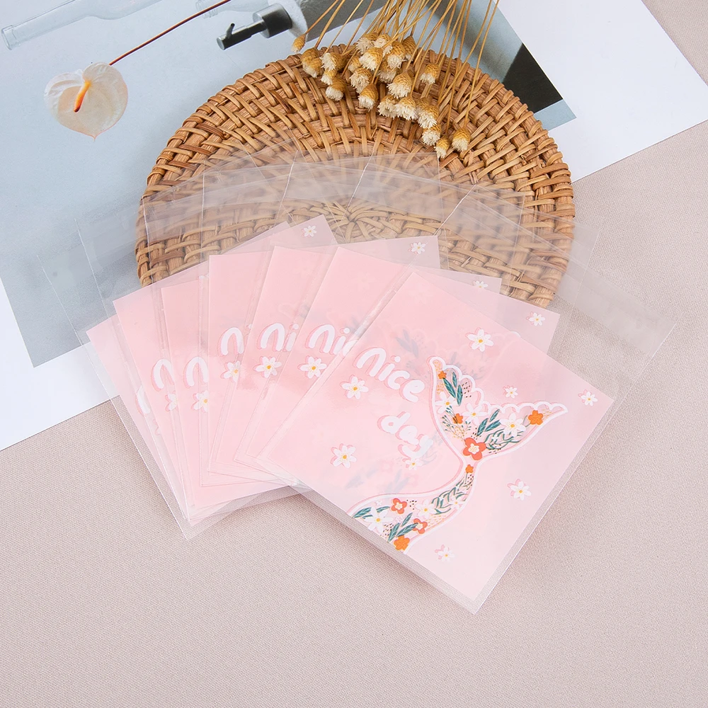 50pcs OPP Self-Sealing Bags Pink Mermaid Tail Print Self-Adhesive Bags for Diy Jewelry Display Handmade Baking Cookies Packaging
