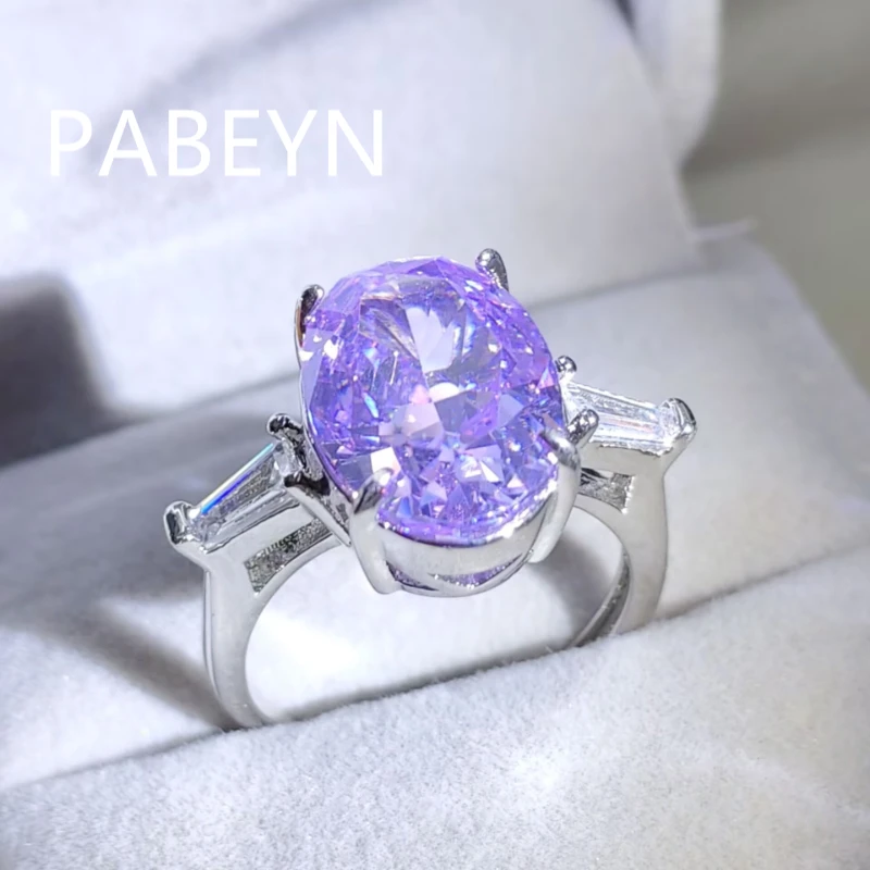 925 Sterling Silver Fashion Ice Flower Cut Zirocn Big Dove Egg Ring Birthday Party Anniversary Gift Ladies Jewelry