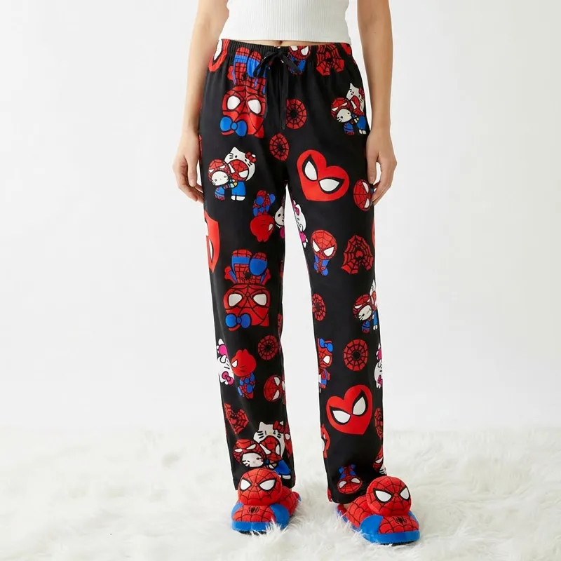 Hello Kitty Spider Man Men Women Kids Y2k Couple Lounge Pajama Pants Cozy Fabric Heart Comic Print Multi Color Sleep Trousers
