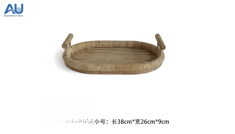 liviNM2 Rattan Tray with Handles - Handmade Woven Decor Tray for Home & Kitchen