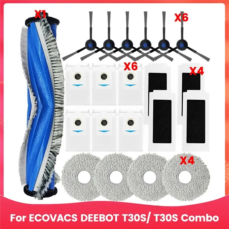 EYFL-Replacement Parts Accessories Kit For ECOVACS DEEBOT T30S/ T30S Combo Robot Vacuum Cleaner Brush Filters