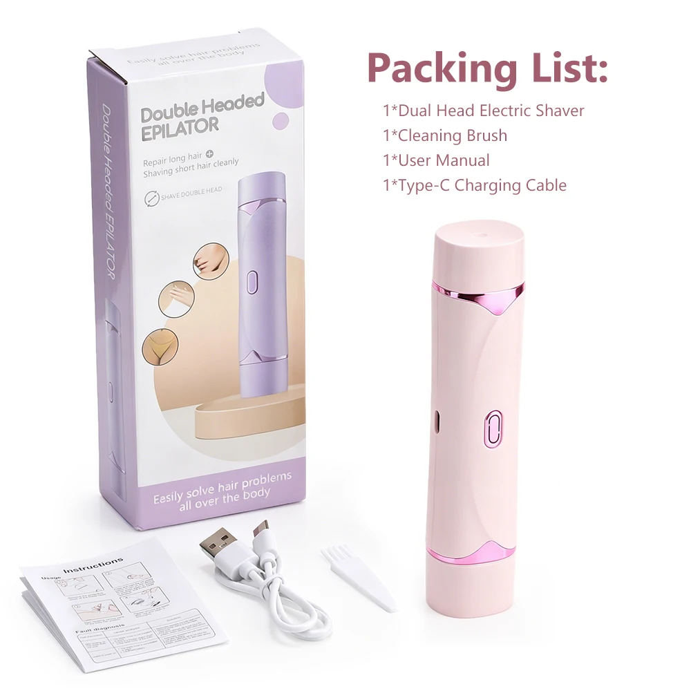 2-in-1 Elektrischer Damen-Rasierer mit Doppelkopf, Schmerzfreier Bikini-Trimmer für Nass-/Trockengebrauch, Abnehmbarer Kopf für Damen-Haarentfernung – Detail 17