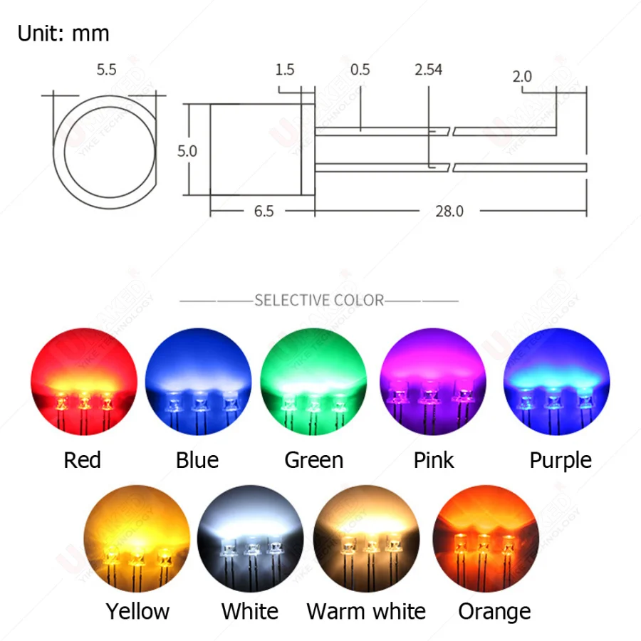 1000pcs 5mm LED flat top lamps F5 Clear Len diodes chip 20mA light beads F5 led Emitting diodes WW/W/R/G/B/Y Lighting DIP lamps