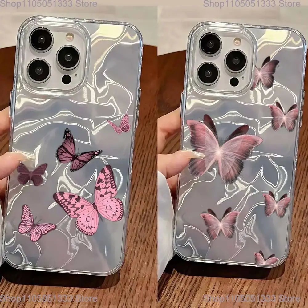 

Drift Sand Butterfly Phone Case For iPhone 11,12,13,14,15,16 Plus,Pro,Max,Plus Transparent Satin Laser Glossy Cover
