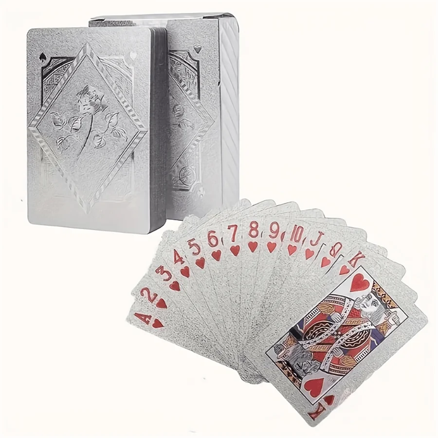 

Silver Rose-Backed Silver Playing Cards, Made Of High-Quality Plastic And Waterproof, Suitable For Parties, Homes And Other Places