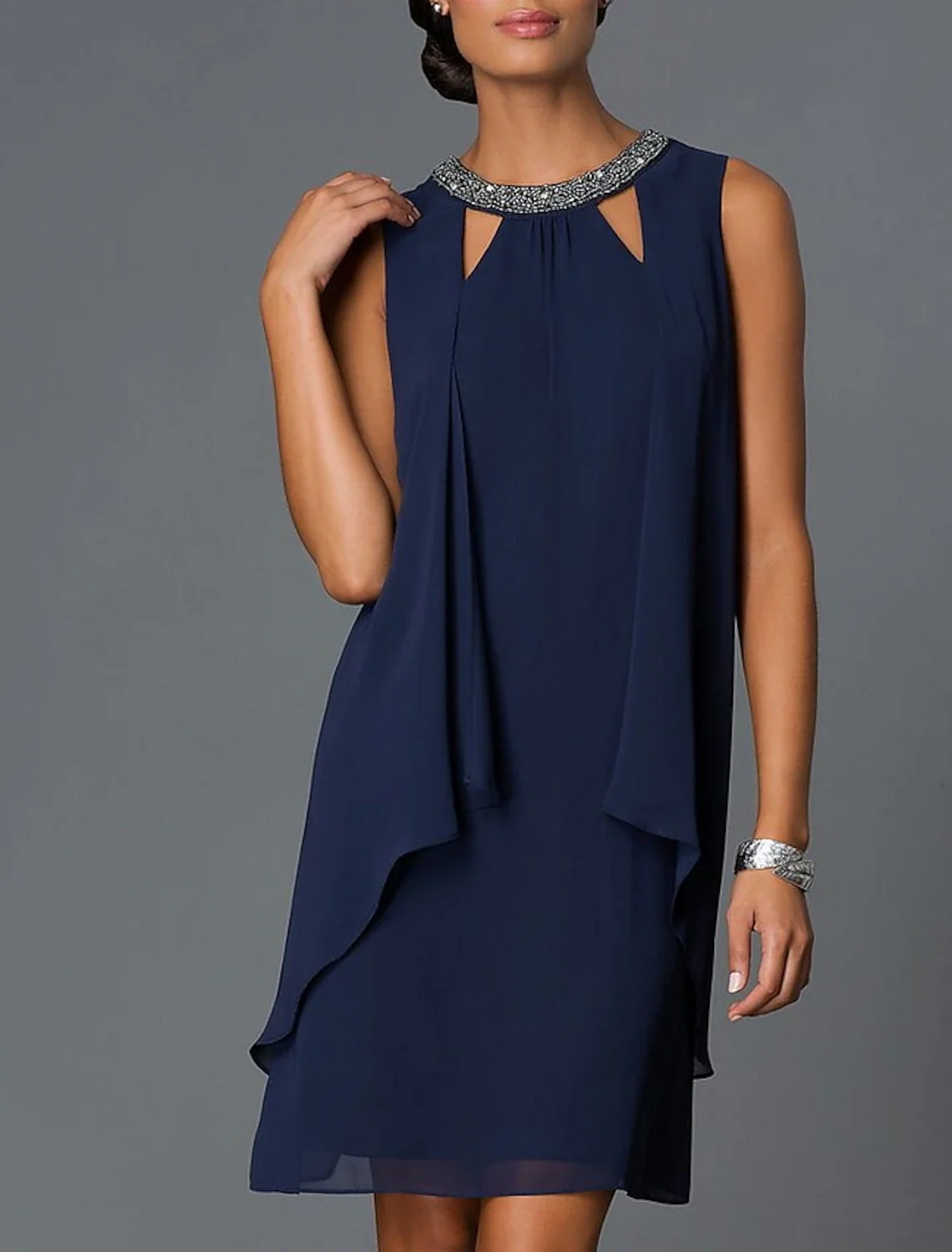 

Sheath Cocktail Dresses Elegant Sparkle Cut Out Dress Cocktail Party Knee Length Sleeveless Chiffon Sequin 2025 Free Customized