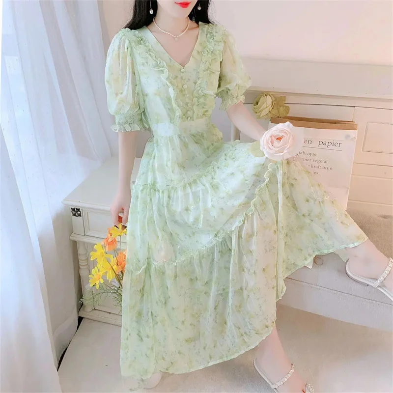 2026 Boho Dress Women Floral Print Wrap Long Holiday Dress Ruffles Female Casual V-Neck Beach A Line Beach Dress Party Vestidos