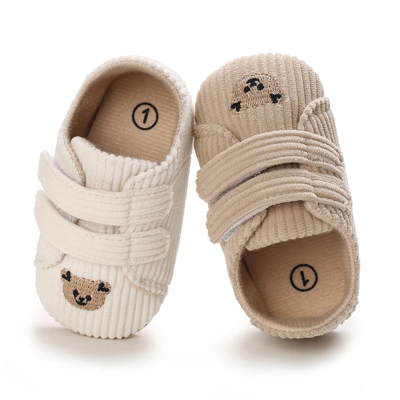2025 Spring Embroidered Little Bear Baby Shoes Korean Edition Striped Anti slip Children's Shoes Sneakers