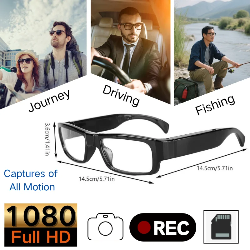 Black Smart Glasses With 128GB TF Card Support,Motion Sensor, Sports Outdoor Journey Sunglasses