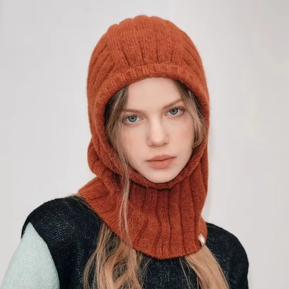 Wool Blend Balaclava Hat One-Piece Structure Ear Flap Knitted Hooded Cap Knitted Ear Protection Wool Winter Cap Winter Season