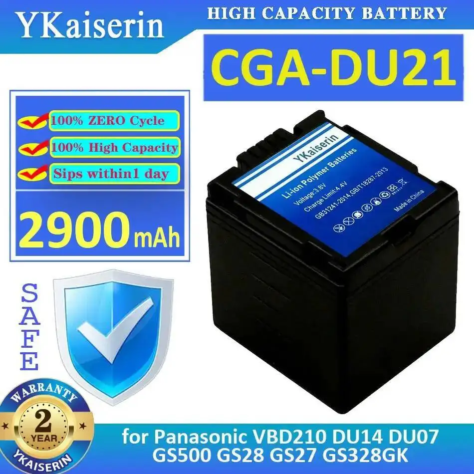 

For Panasonic VBD210 DU14 DU07 GS500 GS28 GS27 GS328GK 2900Mah Long-Lasting Performance Camera Battery Cga-DU21