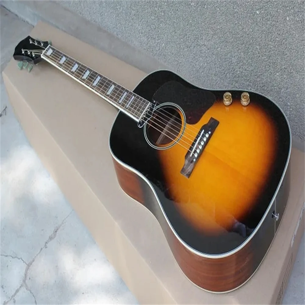 Tobacco-colored Blasting Acoustic Guitar Free Shipping in Stock