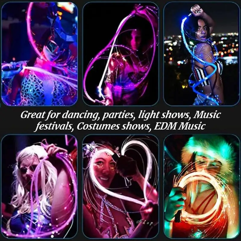 2023 LED Fiber Optic Whip USB Rechargeable Optical Hand Rope Pixel Light-up Whip Flow Toy Dance Party Lighting Show For Party