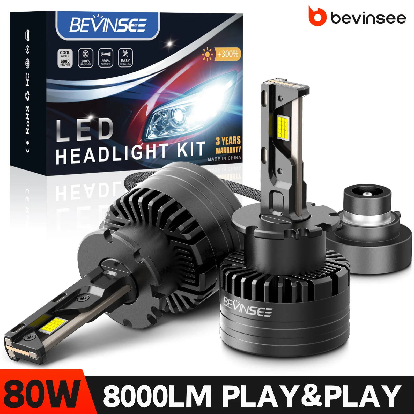 

BEVINSEE D2S D2R LED CANBUS D1S D1R D3S D3R D5S LED Car Headlight for VW Golf 6 for BMW E92 E70 for Mercedes W212 80W 8000LM 12V