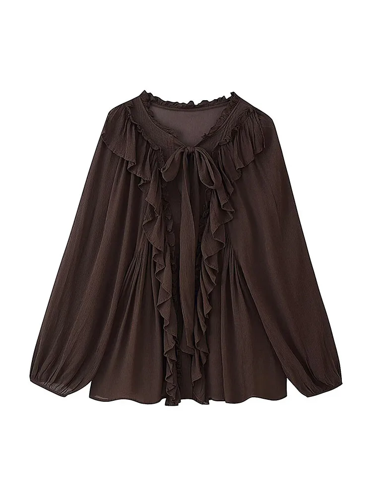 HH 2026 printemps été nouveau femmes couches drapé Blouse fluide minceur polyvalent bureau Chic longue chemise de créateur surélevée