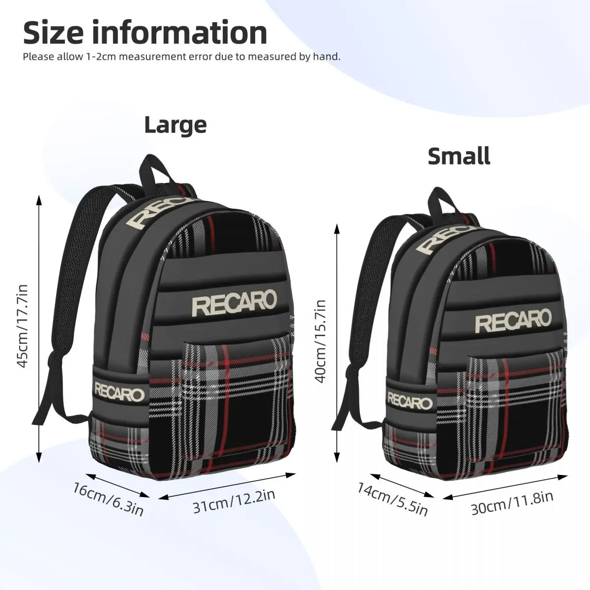 Recaros Black Tartan Scotch Irish Plaid for Teens Student School Bookbag Daypack Middle High College Gift