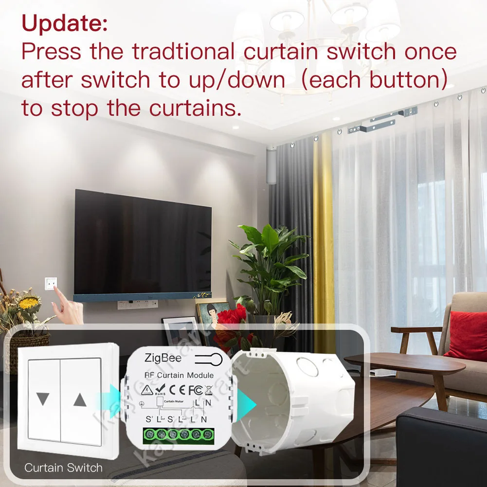 Módulo de interruptor de cortina ZigBee inteligente Tuya, RF433, Motor de persiana enrollable, Control por aplicación Smart Life, Alexa, Google Home, 2MQTT