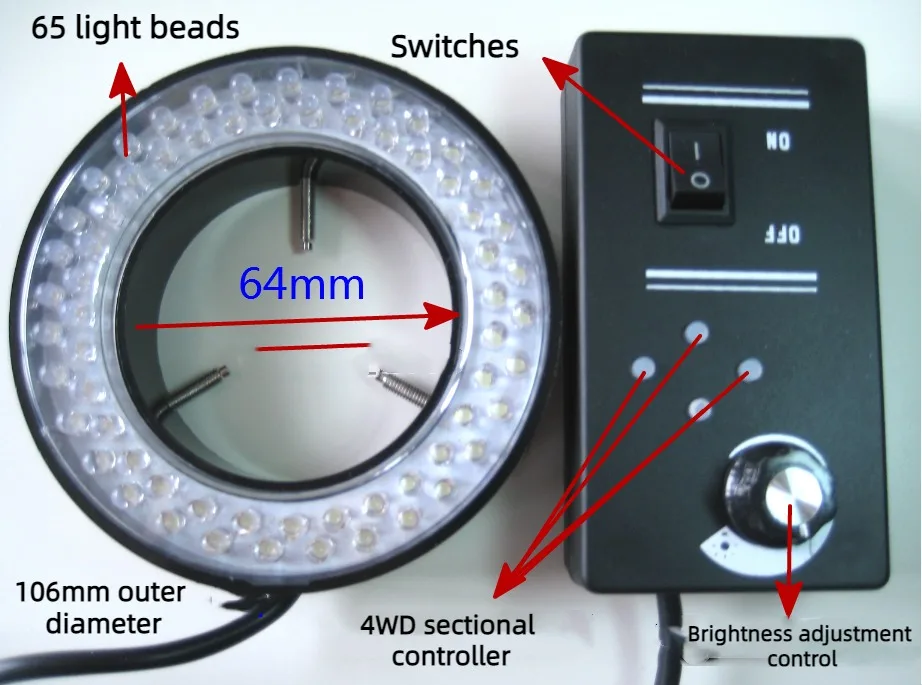 

Four-wheel Drive Microscope LED Ring Light Source Visual Light Source Industrial Light Source Inner Diameter 64mm