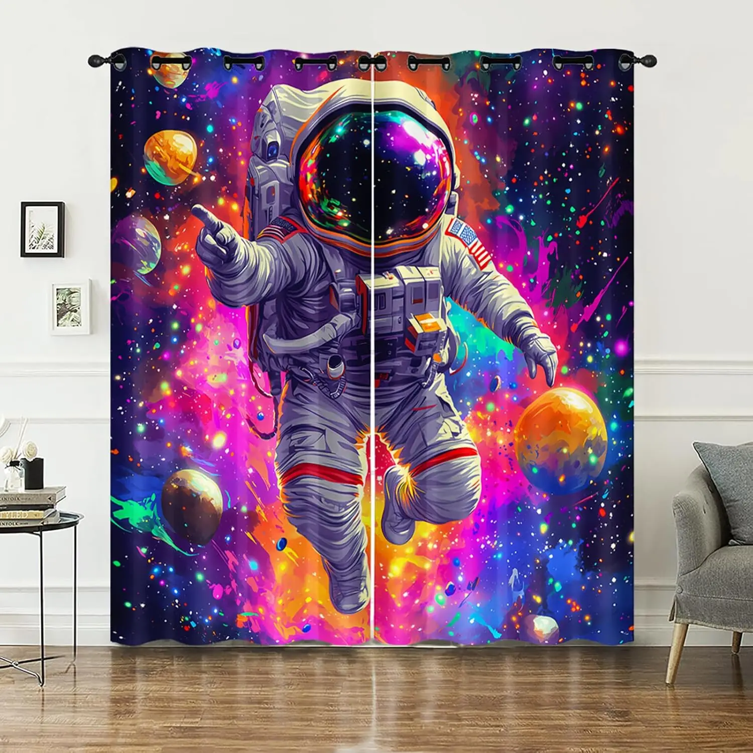 AILONEN 3D Astronaut Curtains for Boys Girls Bedroom, Outer Space Theme Galaxy Window Drapes, 2 Panels 38