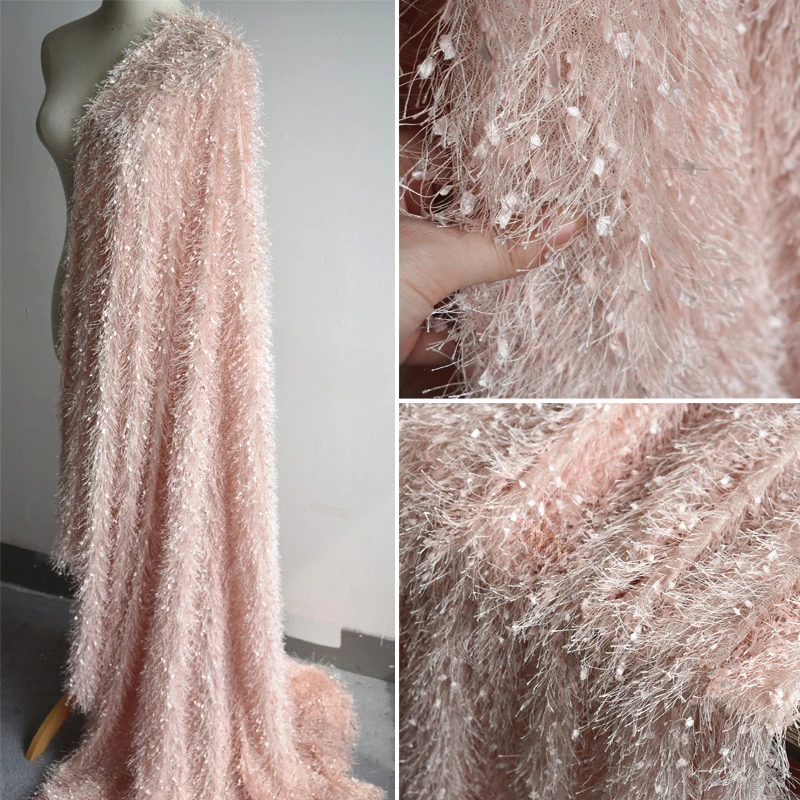 

Skin Pink Striped Plush Feather Three-dimensional Velvet Fringe Fabric Jacket Clothing Bag Decoration Designer Fabric