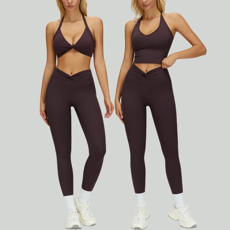 

VITALINOVO Workout Sets for Women Two Piece Outfits High Waist Leggings Yoga Backless Halter Tank Top Athletic Sports Gym Sets