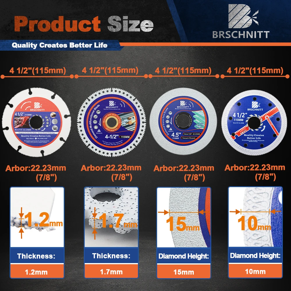 BRSCHNITT 4 นิ้ว 115 มม.แผ่นตัดสําหรับไม้แก้วกระเบื้องเซรามิคหินอ่อนเพชรใบเลื่อย 1 PC 4pcs ชุดแผ่น