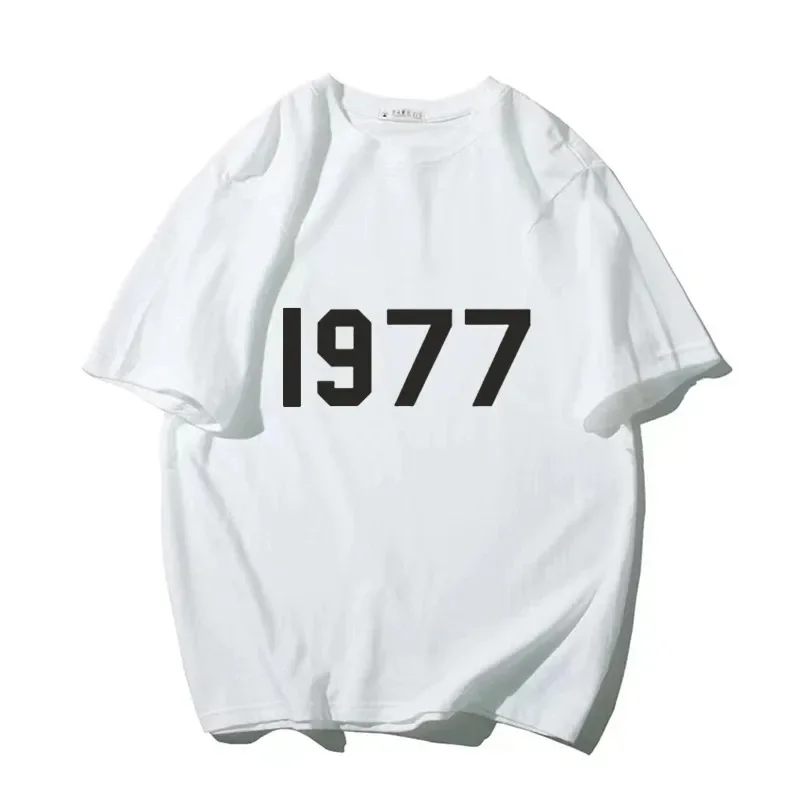 Korea Luxury Brand Cotton Printing Shirts 1977 Mens Womens Child Trend Streetwear Short Sleeve Fashion Crew Neck Shirt Boy Girl