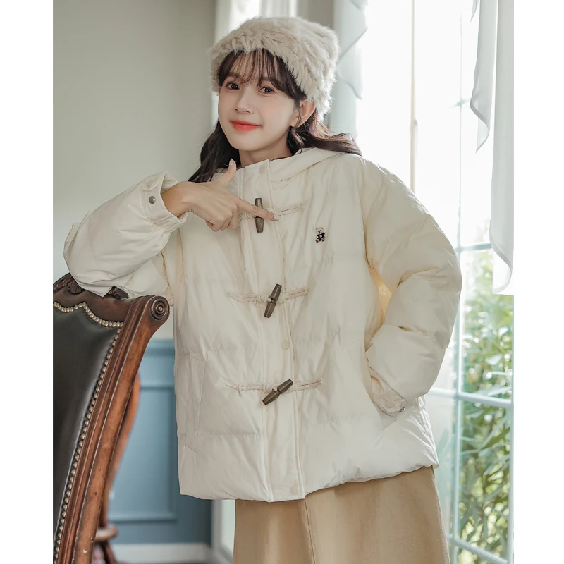 

2023 Winter New Women Parkas Preppy Style Cotton Cow Horn Buckle Bread Clothing Casual Cute Parkas Female Winter Coat Women