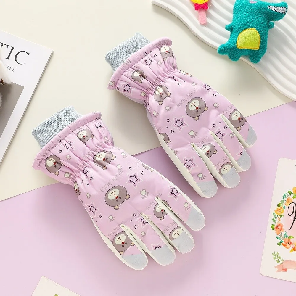 Novo urso bonito luvas de esqui de pelúcia à prova de vento luvas de ciclismo tela tocável à prova de frio à prova de vento luvas à prova de frio outono e inverno