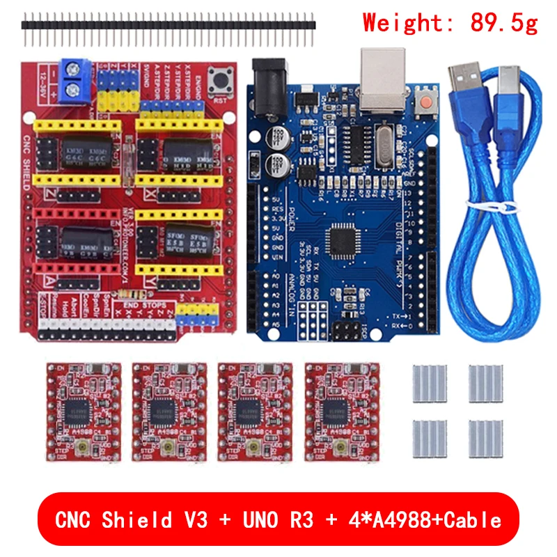 CNC shield v3 V4 Engraving Machine 3D Printe+ 4pcs DRV8825/A4988 Driver Expansion Board For NANO 3.0 / For UNO R3 with USB cable