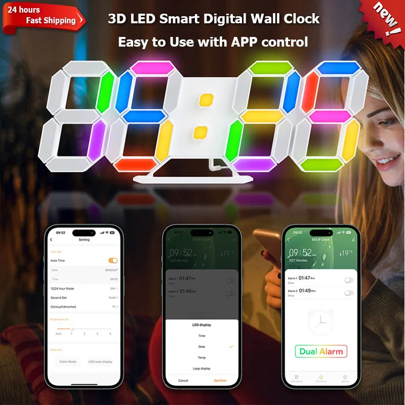 New 3D LED Smart Digital Wall Clock APP Remote Control Multifunctional Wall Clock Table Clock Home Decoration Digital Clocks