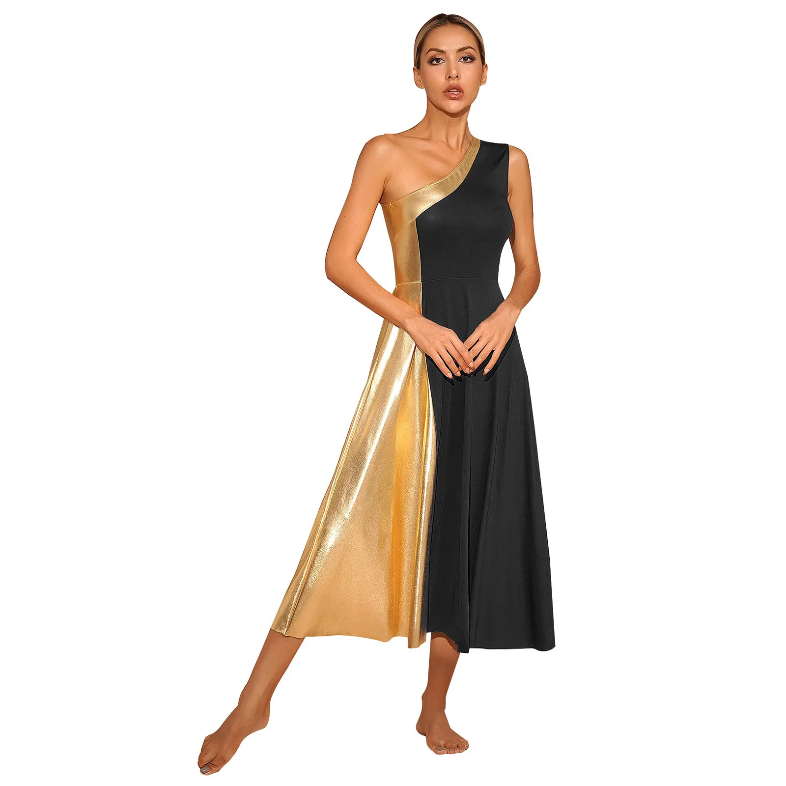 Women Praise Lyrical Dance Dress Ballroom Dancing Church Worship Choir Costume One Shoulder Party Stage Performance Dancewear