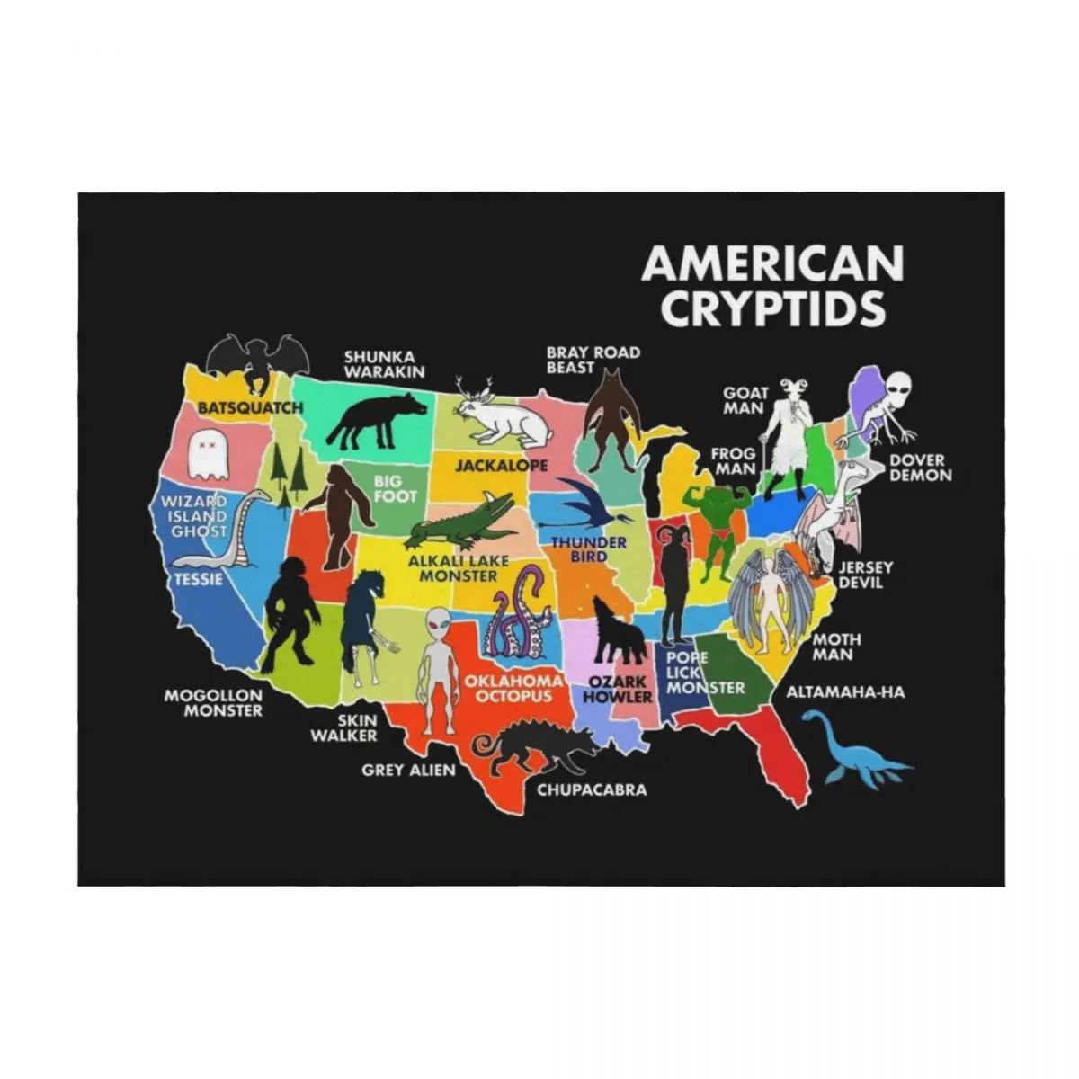 

Map Of Cryptids In The US Throw Blanket Furrys Baby Blankets Sofas Of Decoration Luxury Throw Blankets