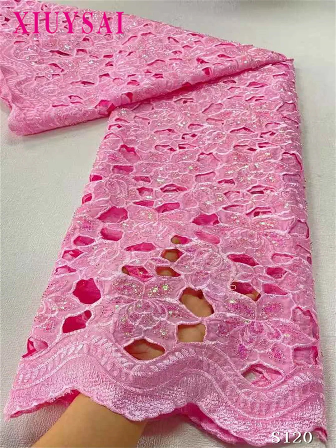

Pink Nigerian Cord Lace Fabric Knitted Water Soluble African Guipure Lace Fabric 2025 High Quality Elegant Dress for Women