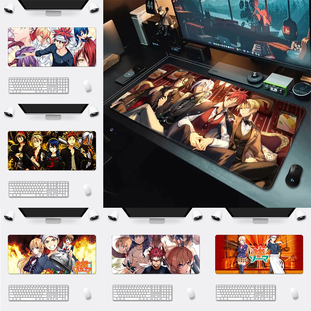 Alfombrilla de ratón Shokugeki no Som de la guerra de las comidas, alfombrilla de ratón antideslizante con borde de bloqueo, impresión HD, teclado, PC, escritorio, Gamers, XXL90x40cm