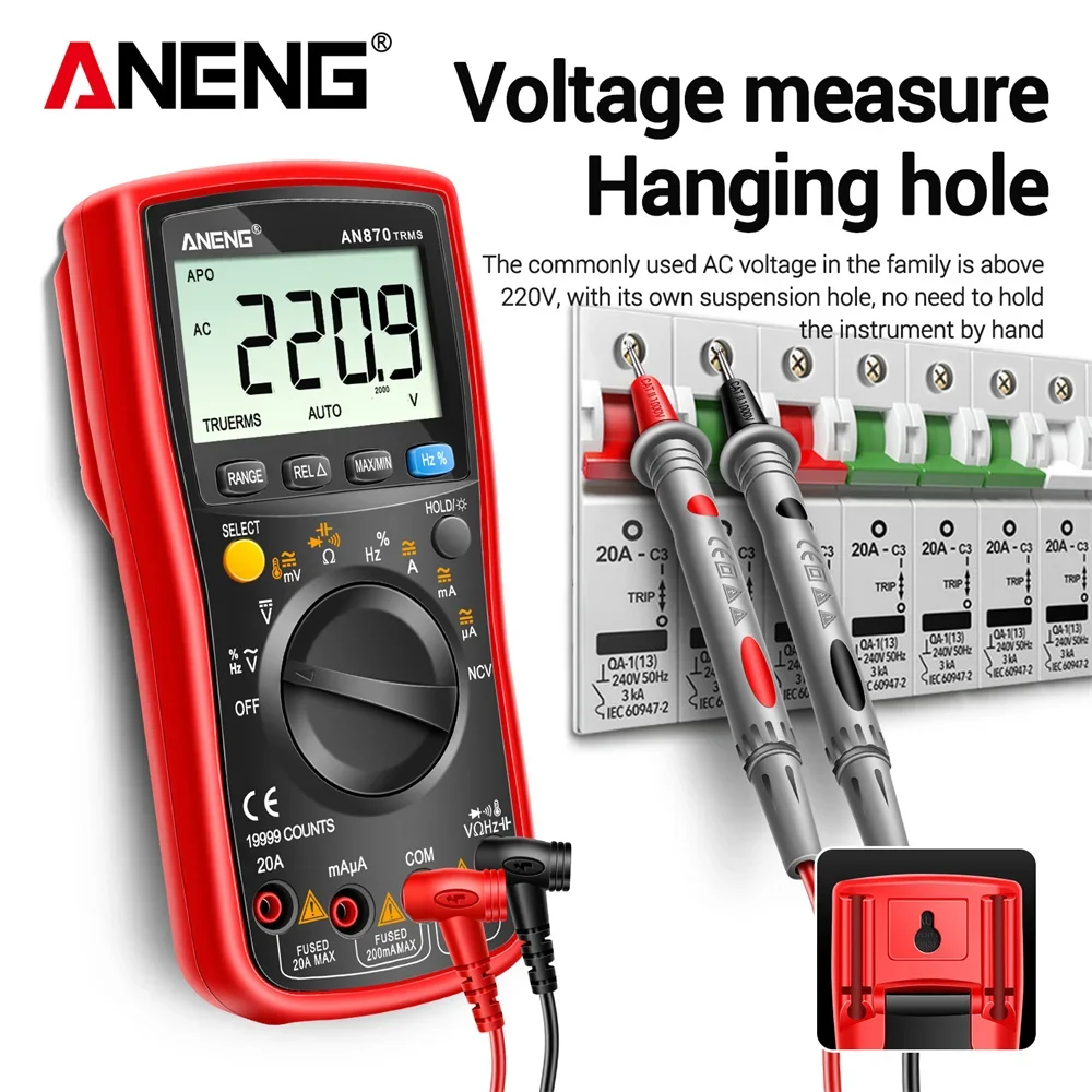 ANENG AN870 19999 Counts True RMS Digital Multimeter Manual Auto‑Range NCV AC DC Volt Current Resistance Capacitance Temp Tool view 3