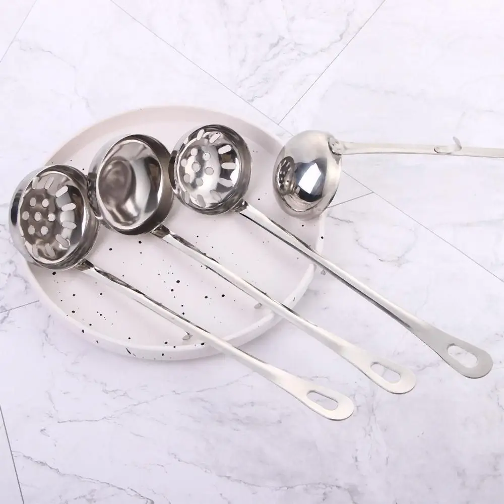 

Kitchen Restaurant Dinnerware Long Handle with Hook Multifunction Serving Spoon Slotted Scoop Soup Ladle Tableware