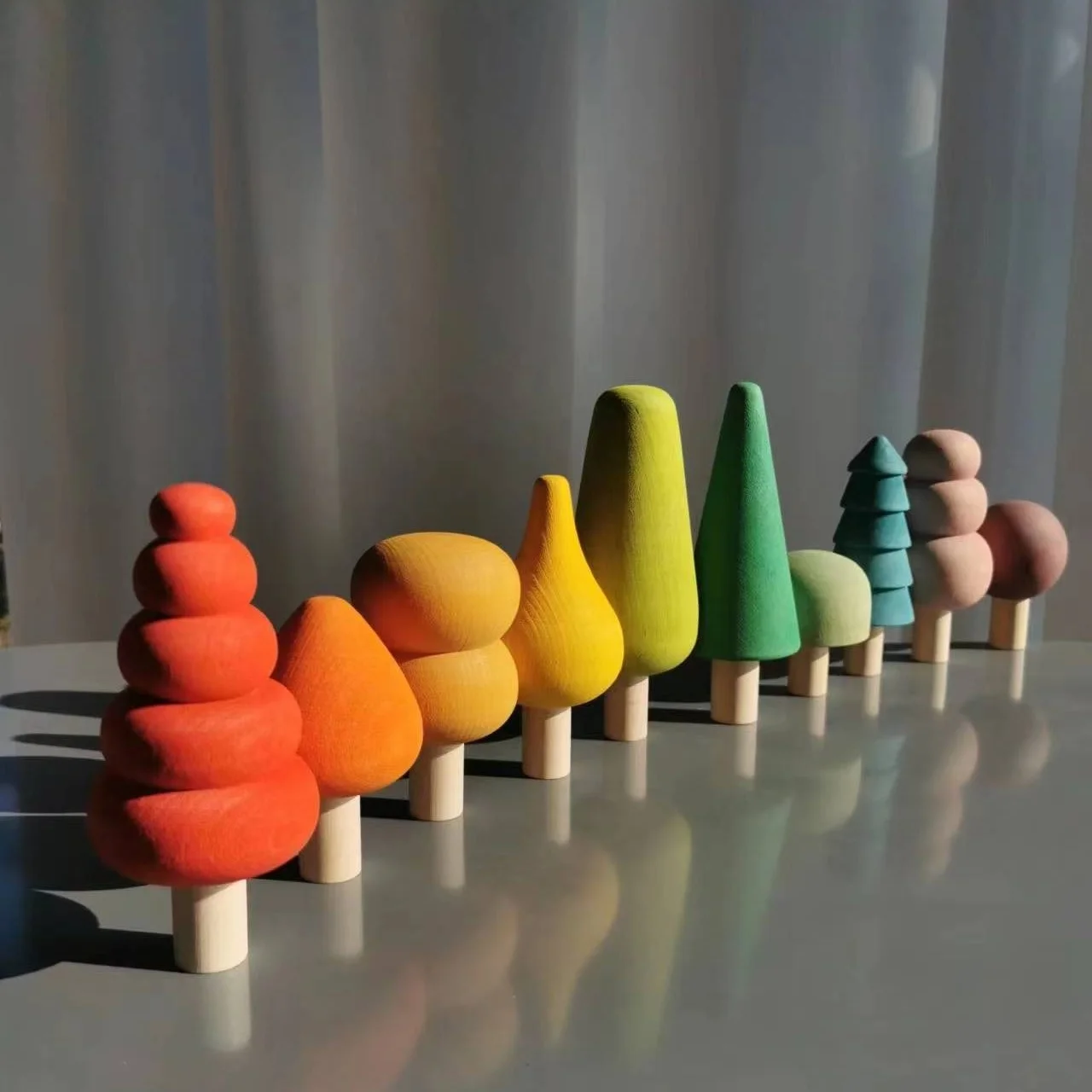 Kids Wooden Toys Pastel Nordic Buiding Blocks Stacking Crochet House Animals Rainbow Forest Trees