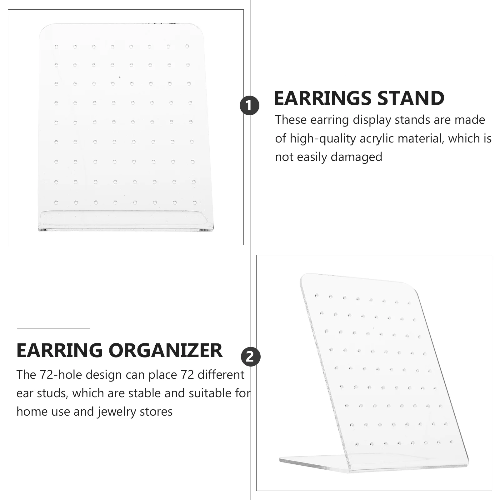 

4Pcs Jewelry Display Stand Acrylic 72 Hole Earrings Holder Earring Organizer for Store Home Storage Earrings Stand