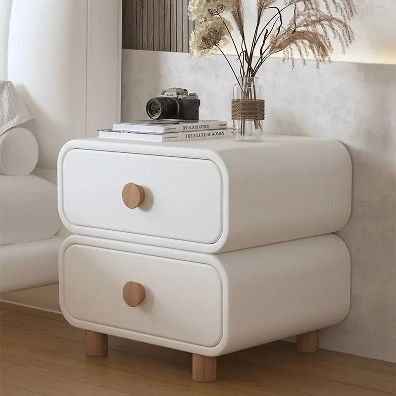 

Solid wood leather bedside table Cream wind bedside table Simple modern minimalist installation-free small storage cabinet New p