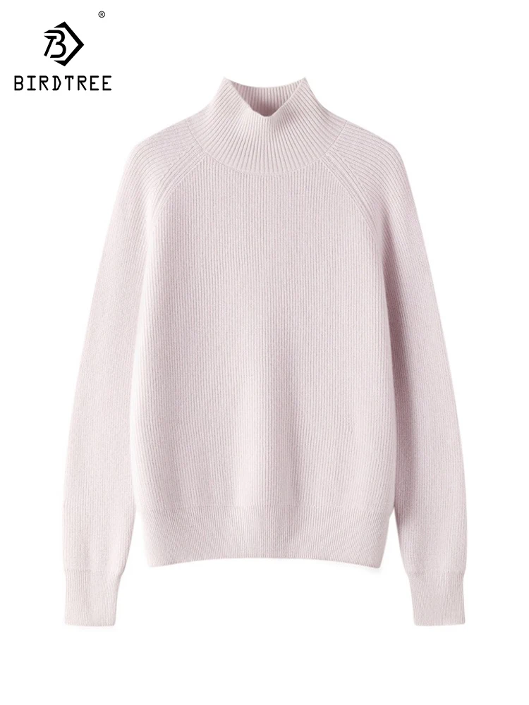 

BirdTree, 100%Goat Cashmere Casual Sweaters, Women Mock Neck Solid, Versatile Boutique A-level Sweater, Autumn Winter T49123QC