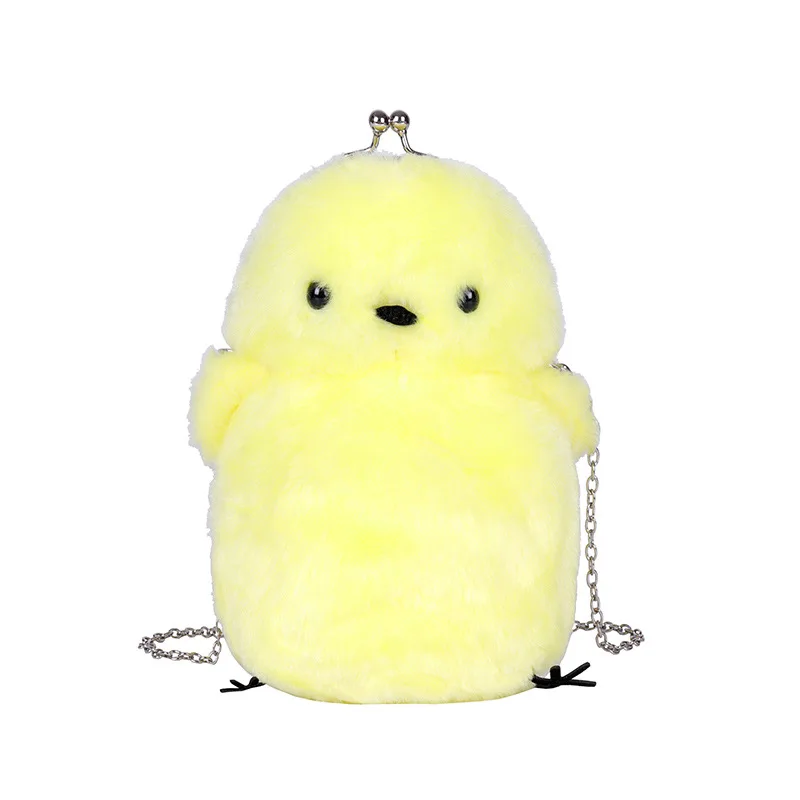 Bolso de hombro de felpa para niñas, bolsa de mensajero con cadena de muñeca japonesa, animales lindos de dibujos animados, pollo