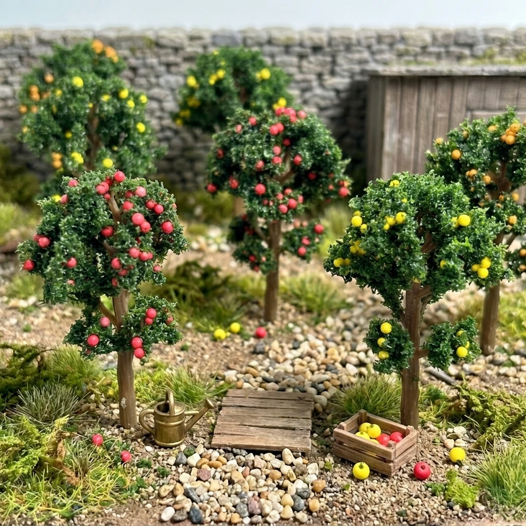 7pcs Random Color Cute Miniature Model Fruit Trees,Artificial Fake Apple and Orange Trees for Fairy Garden Accessories